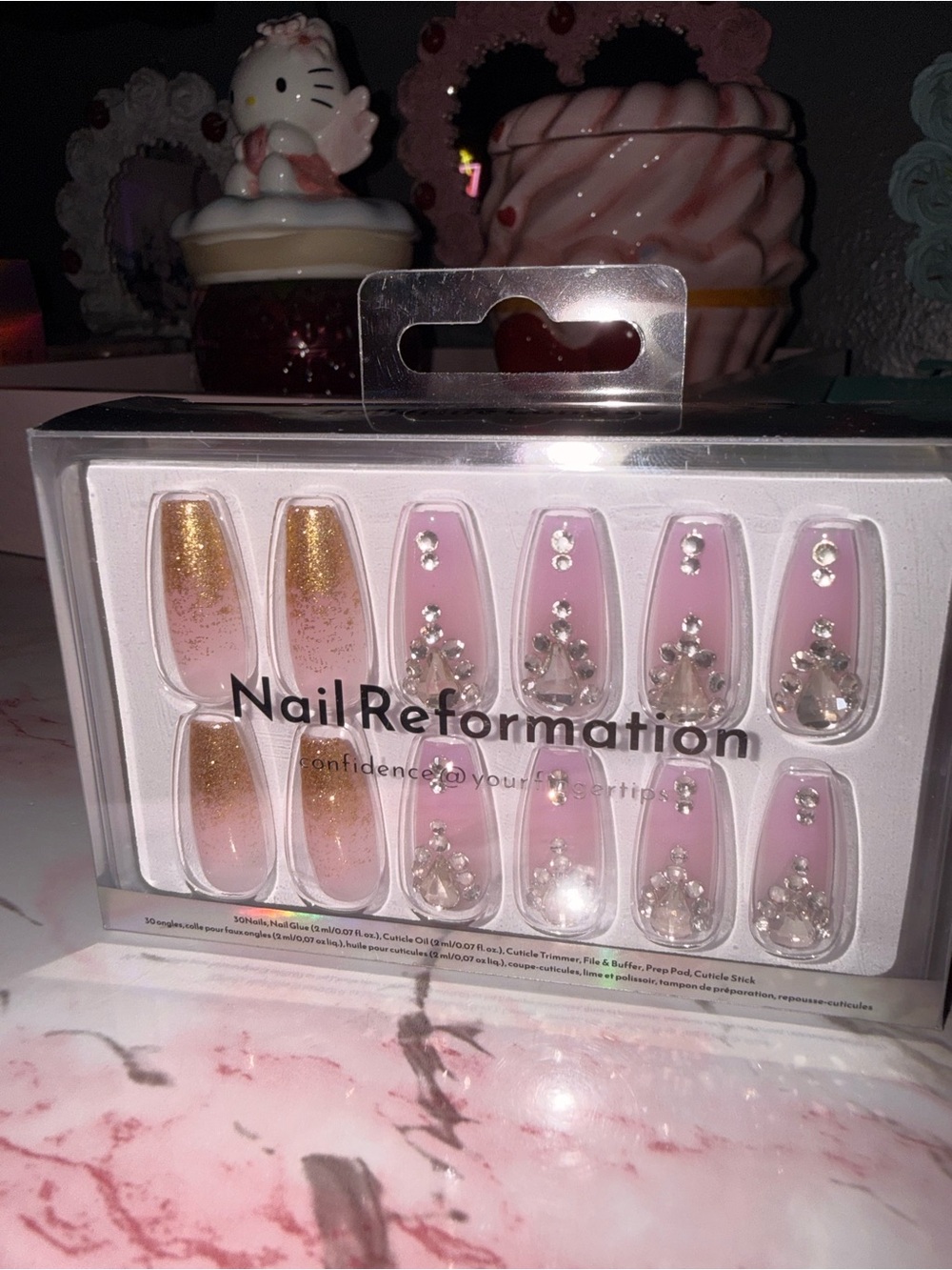 Nail Reformation Pink & Gold Press-On Nail Set with Rhinestones - Picture 4 of 8